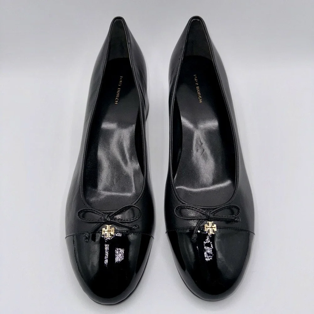 Tory Burch Cap-Toe Pump‎ Women's Size 10.5 Black Leather Patent